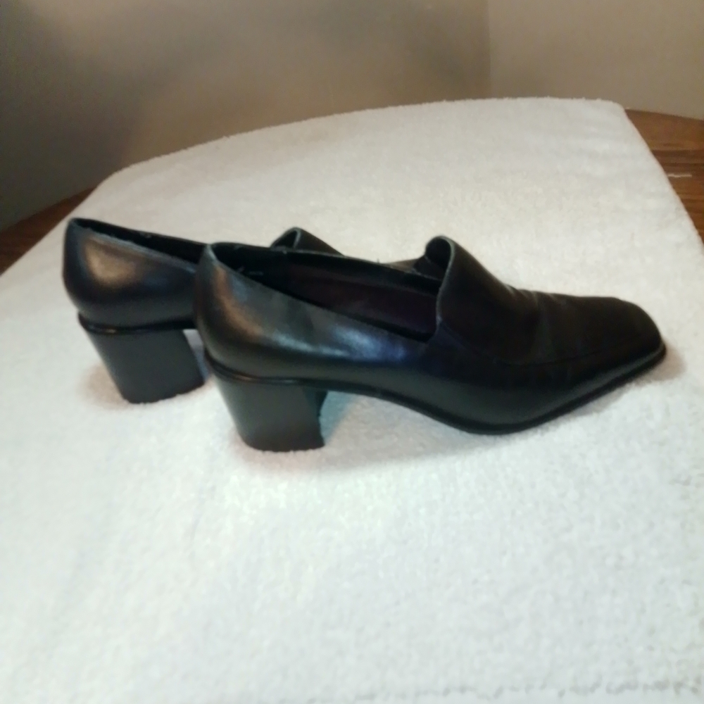 Nicole Black Leather Block Heel Shoes